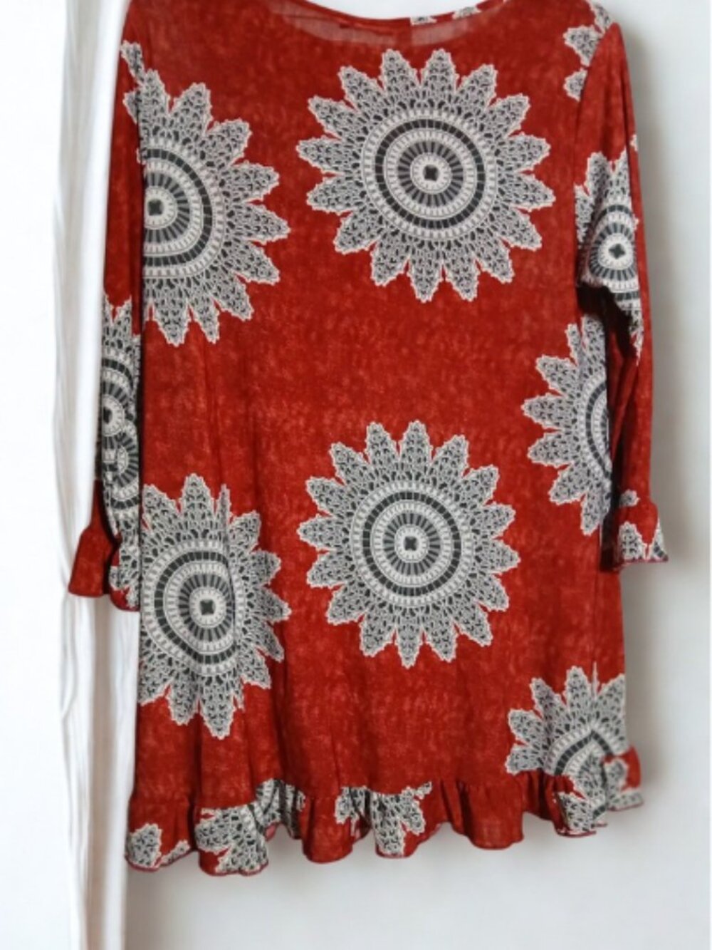 Red Patterned Blouse W/ Ruffles - Picture 2 of 4